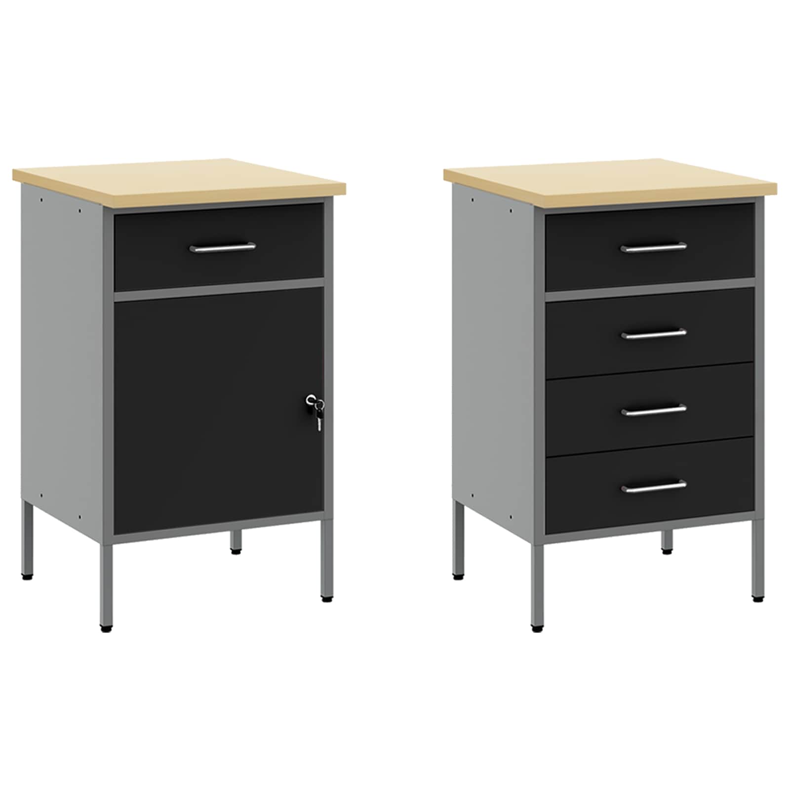 Work Cabinet Set with Drawer with Shelf Manual 5 pcs Black