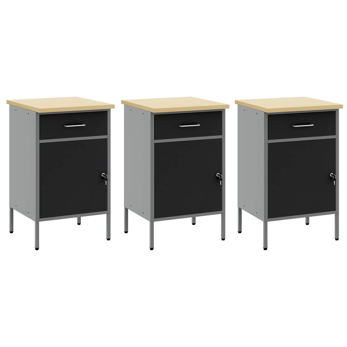 Work Cabinet with Drawer 8 pcs Black Engineered wood and steel