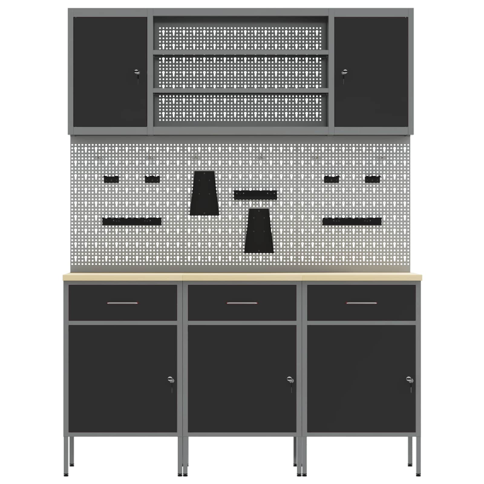 Work Cabinet with Drawer 7 pcs Black Engineered wood and steel