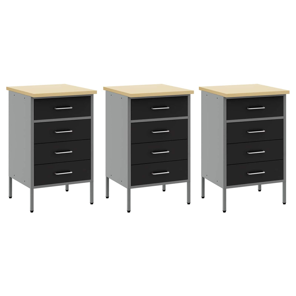Work Cabinet with Drawer 8 pcs Black Engineered wood and steel