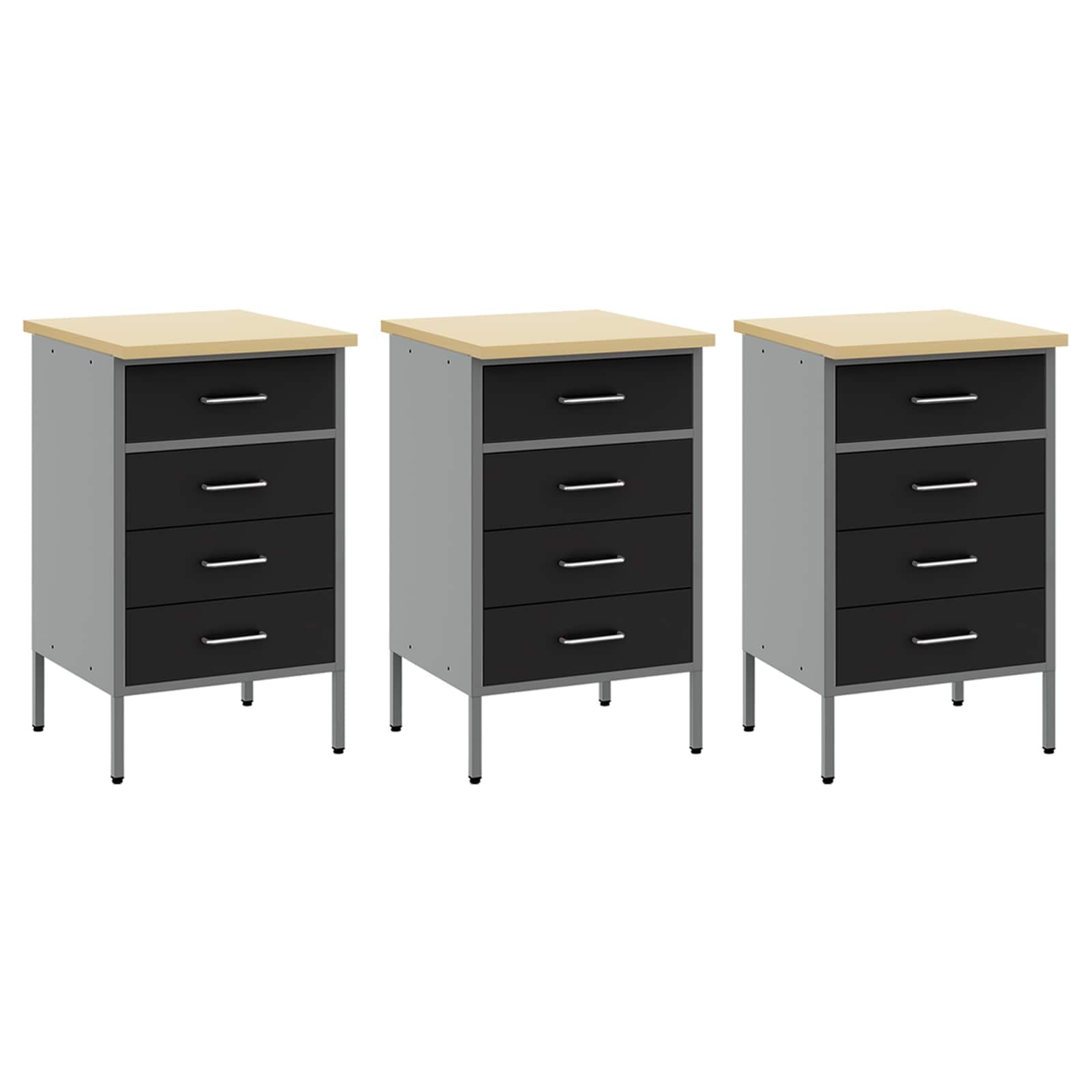 Work Cabinet with Drawer 7 pcs Black Engineered wood and steel