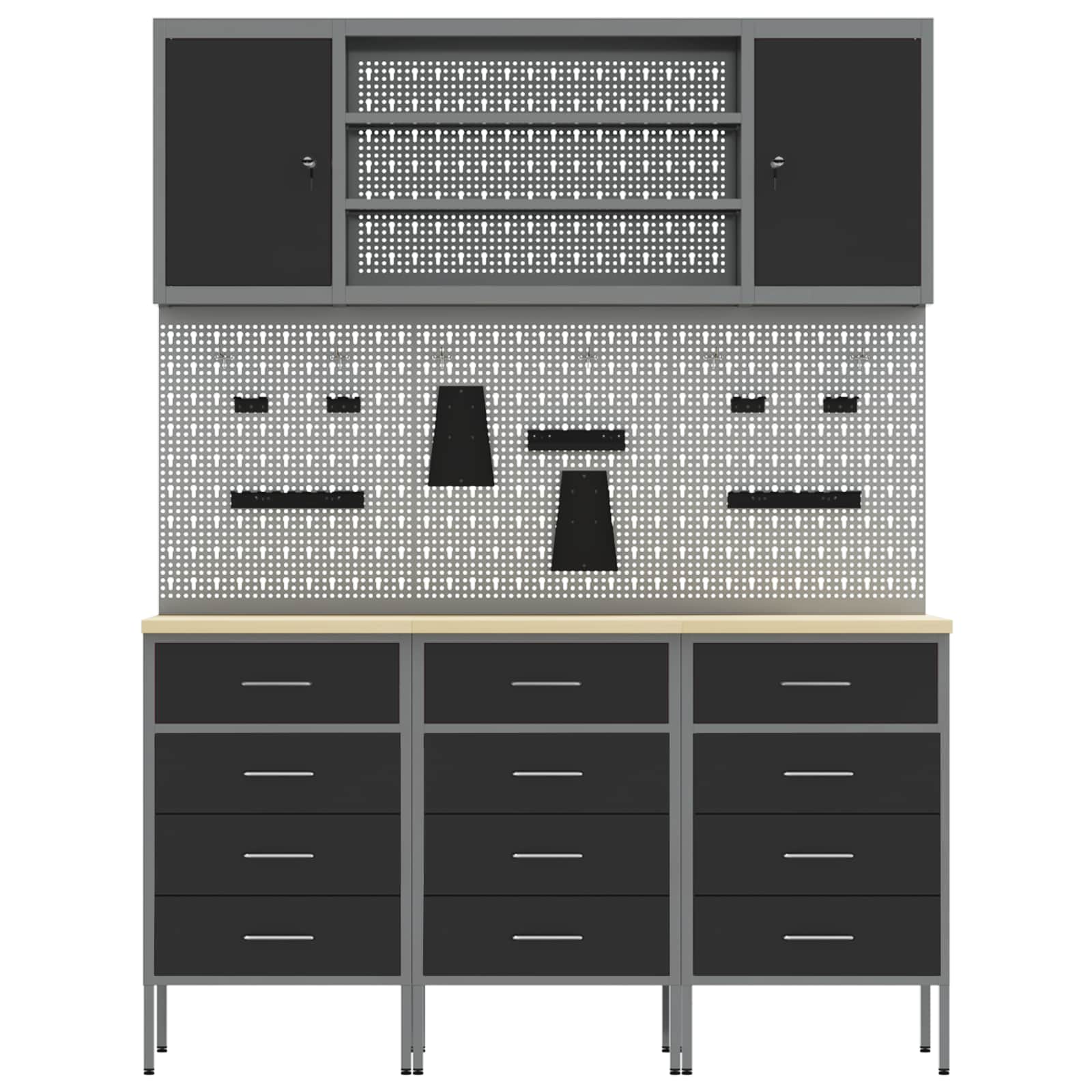 Work Cabinet with Drawer 7 pcs Black Engineered wood and steel