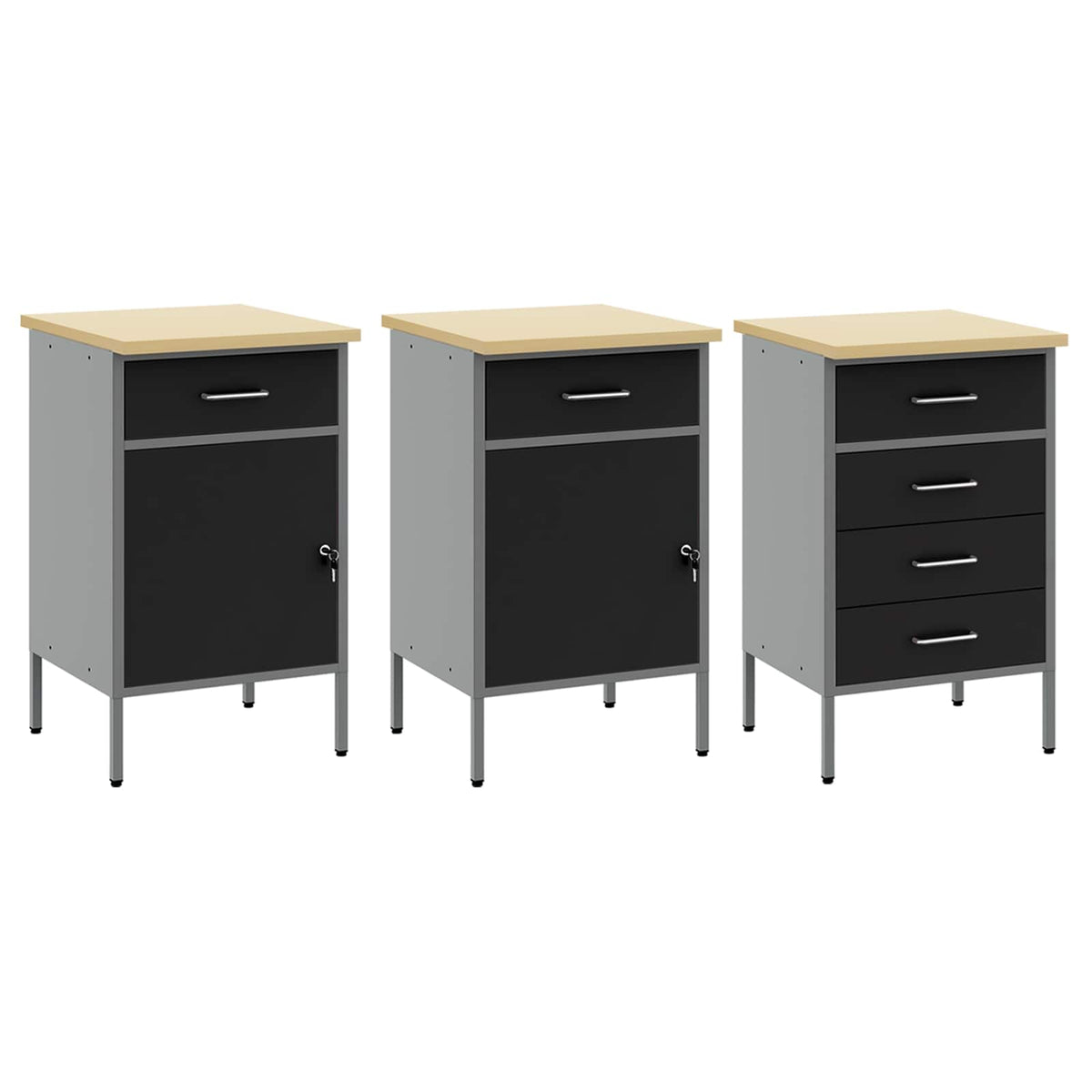 Work Cabinet with Drawer 7 pcs Black Engineered wood and steel