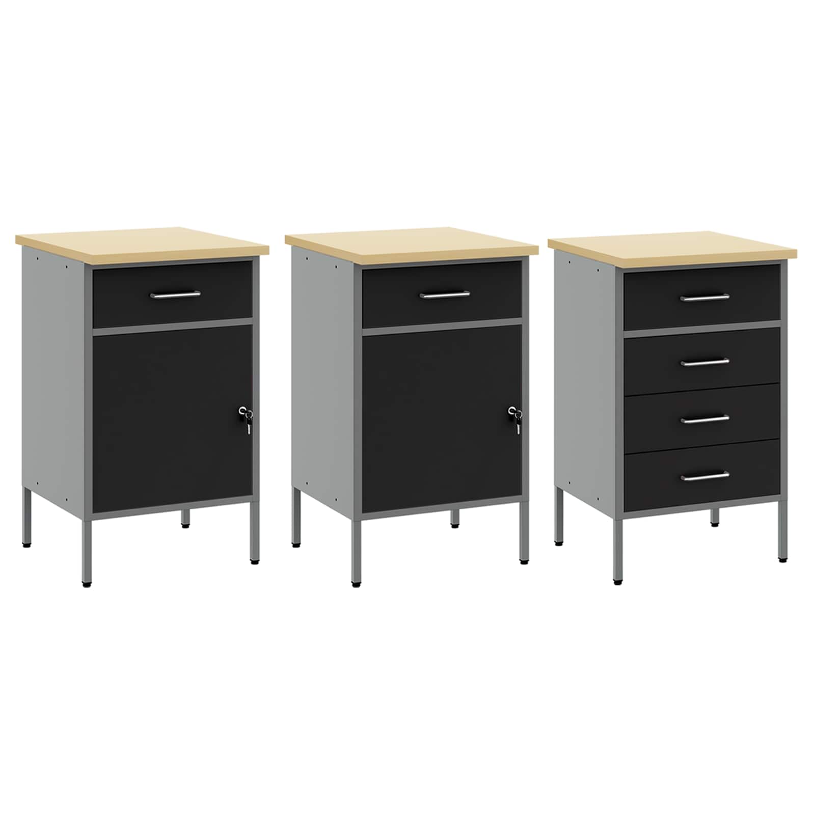 Work Cabinet with Drawer 7 pcs Black Engineered wood and steel