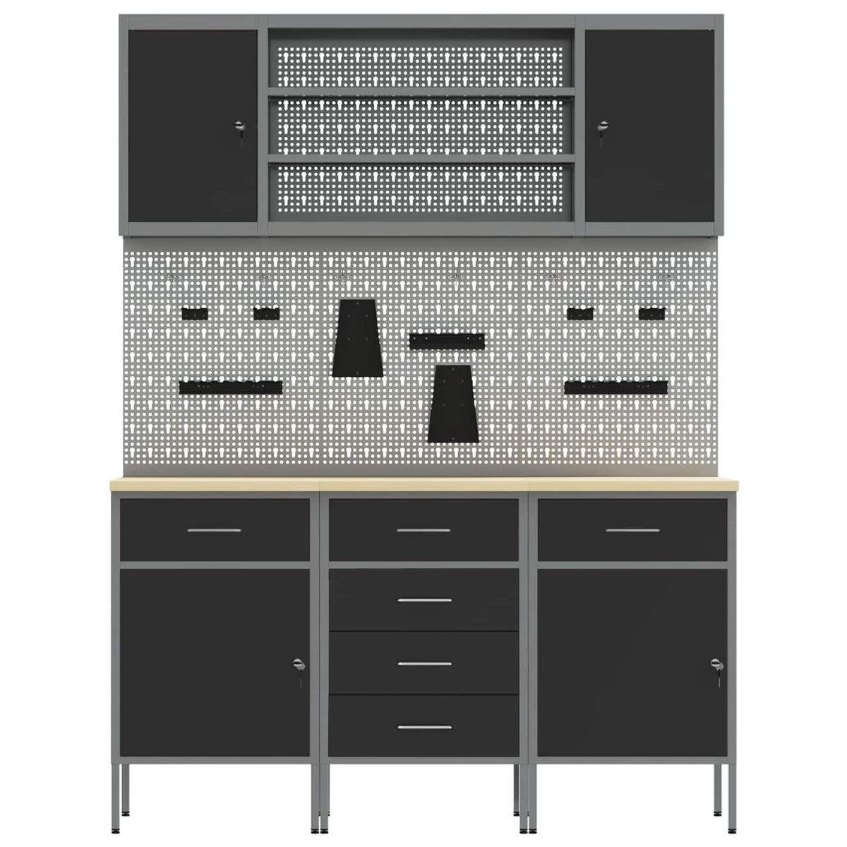 Work Cabinet with Drawer 7 pcs Black Engineered wood and steel
