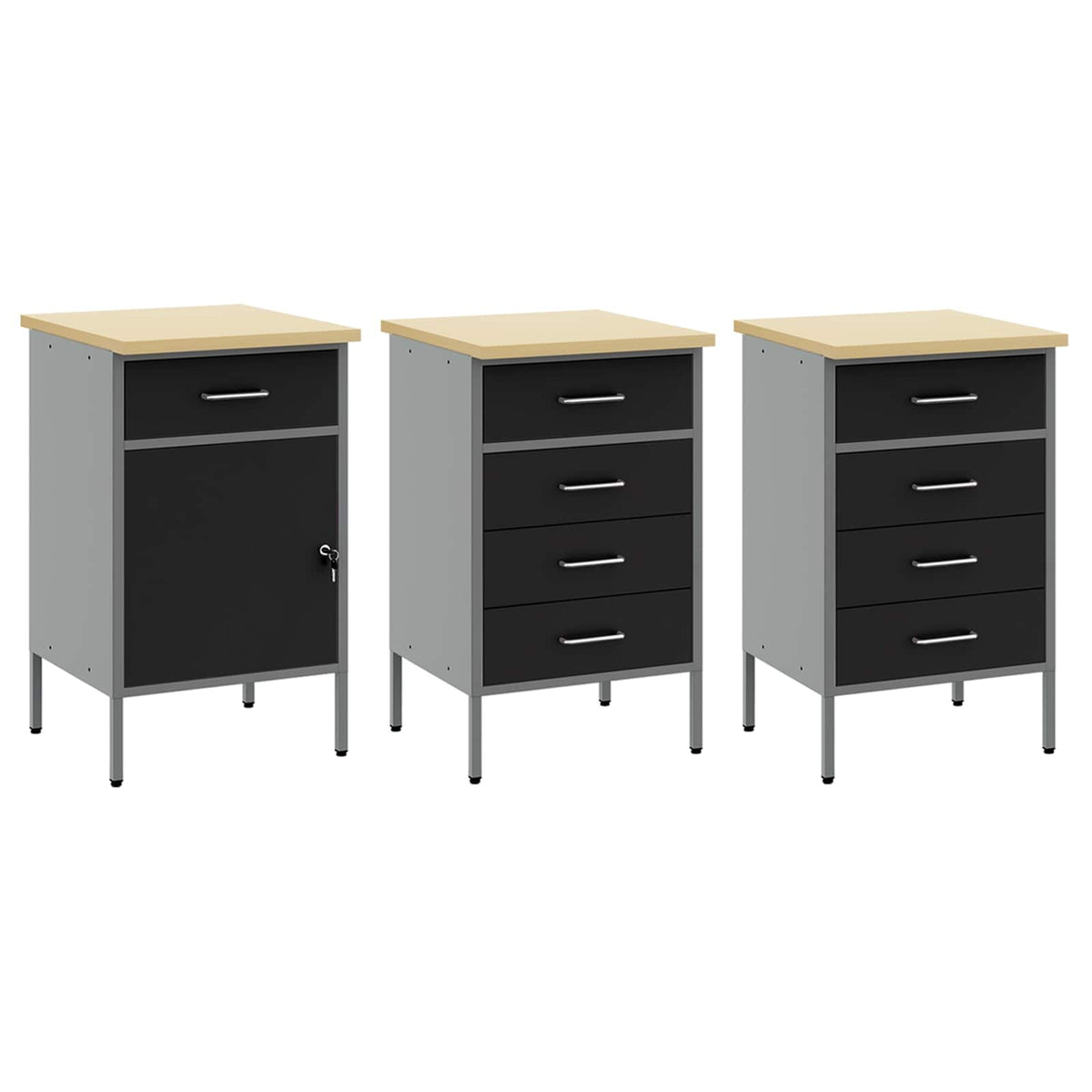 Work Cabinet 8 pcs Black and Grey Engineered wood and steel