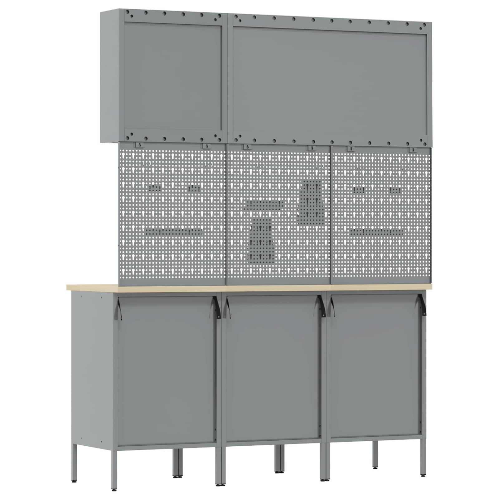 Work Cabinet 8 pcs Black and Grey Engineered wood and steel