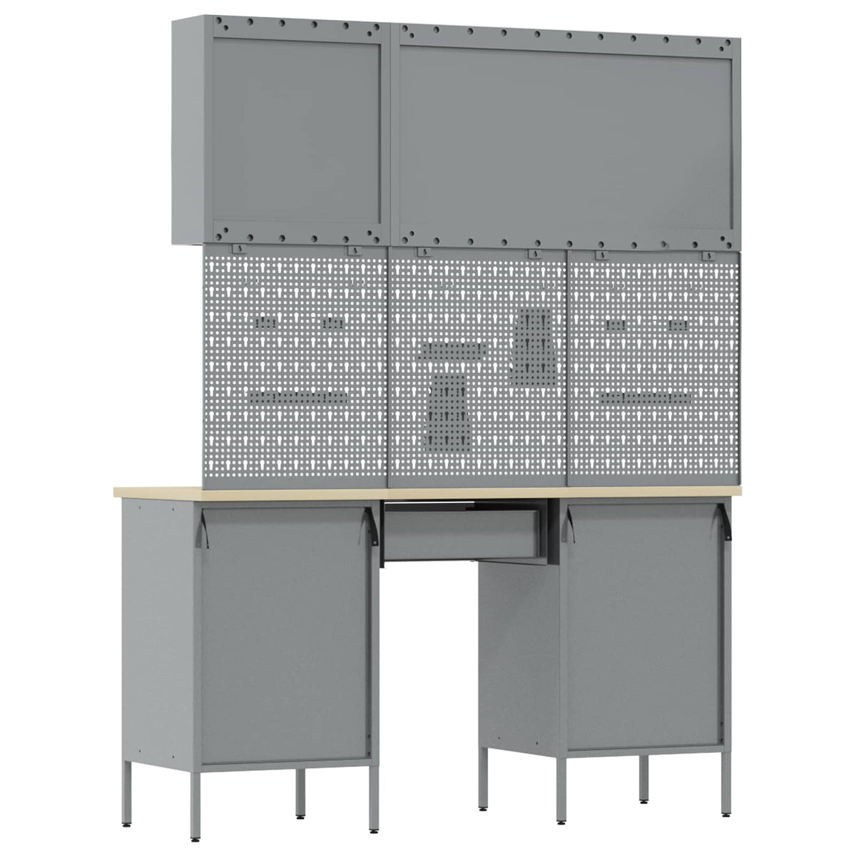 Work Cabinet with Drawer 8 pcs Black Engineered wood and steel