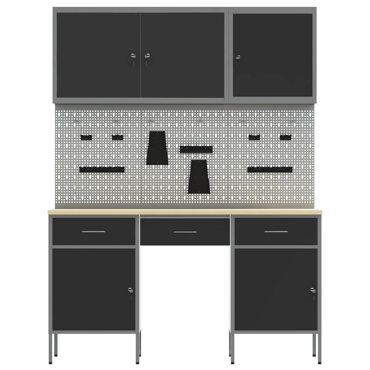 Work Cabinet with Drawer 8 pcs Black Engineered wood and steel