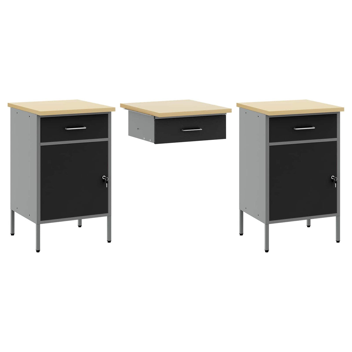 Work Cabinet with Drawer 7 pcs Black Engineered wood and steel