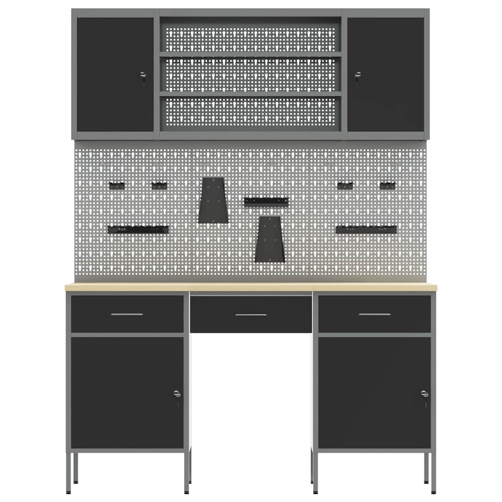 Work Cabinet with Drawer 7 pcs Black Engineered wood and steel