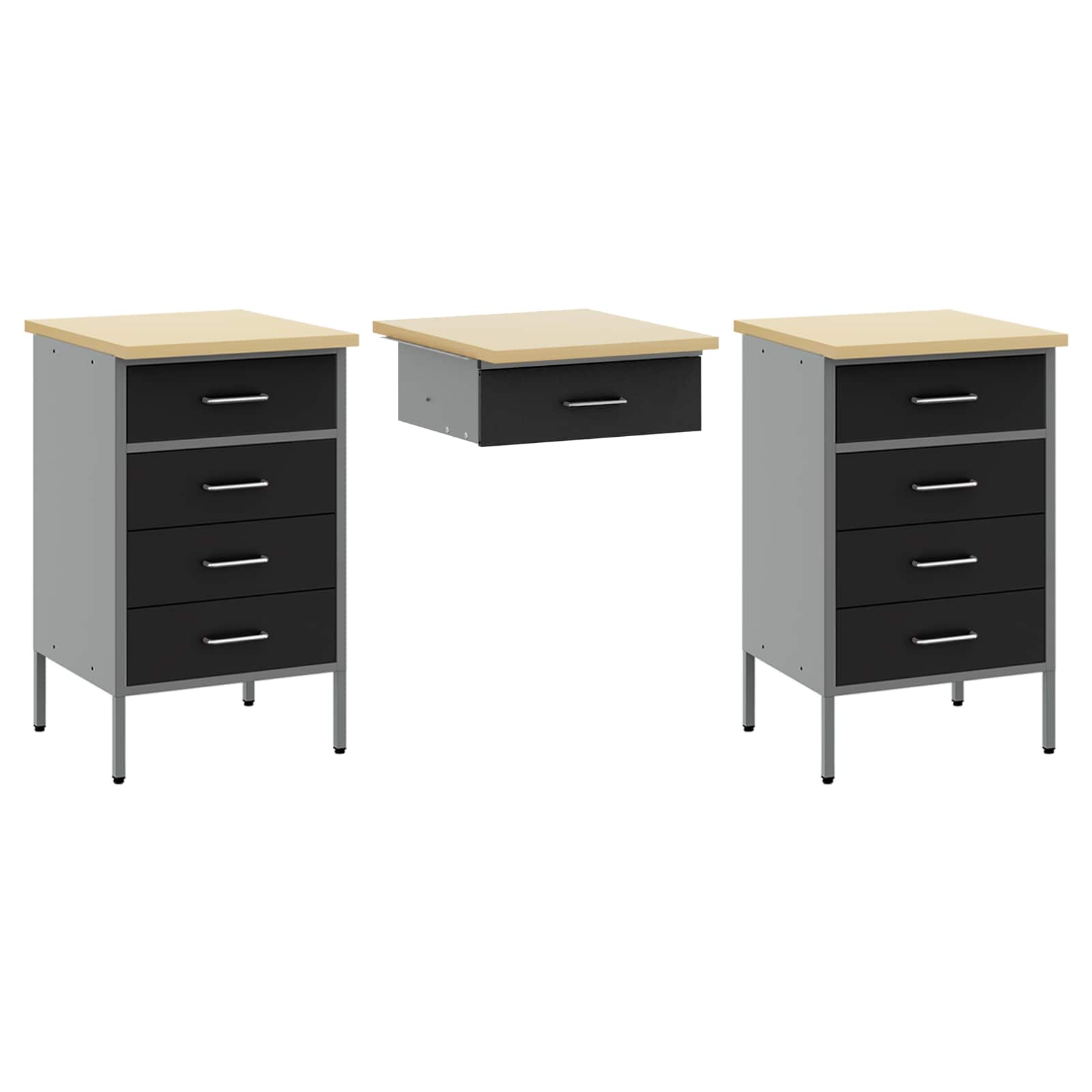 Work Cabinet 8 pcs Black and Grey Engineered wood and steel