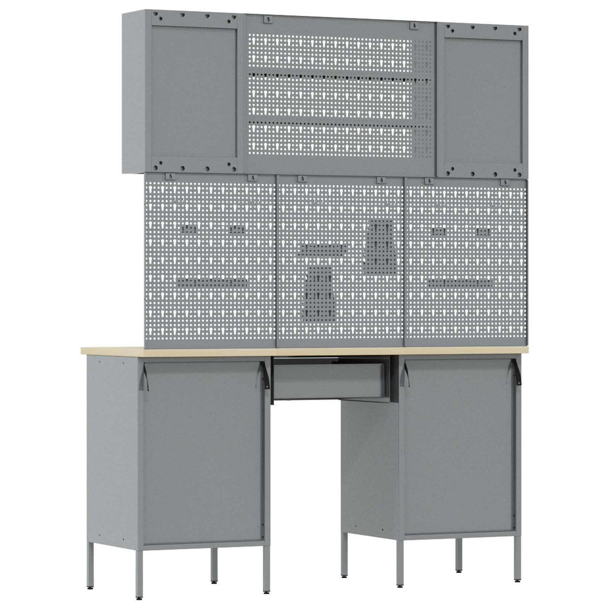 Work Cabinet with Drawer 7 pcs Black Engineered wood and steel