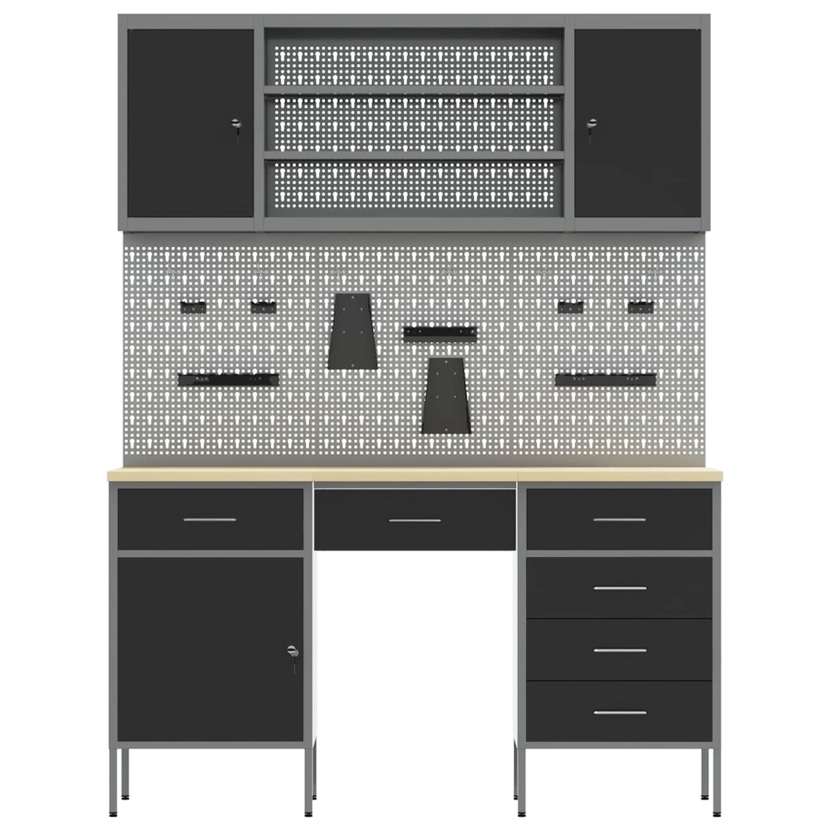 Work Cabinet with Drawer 7 pcs Black Engineered wood and steel
