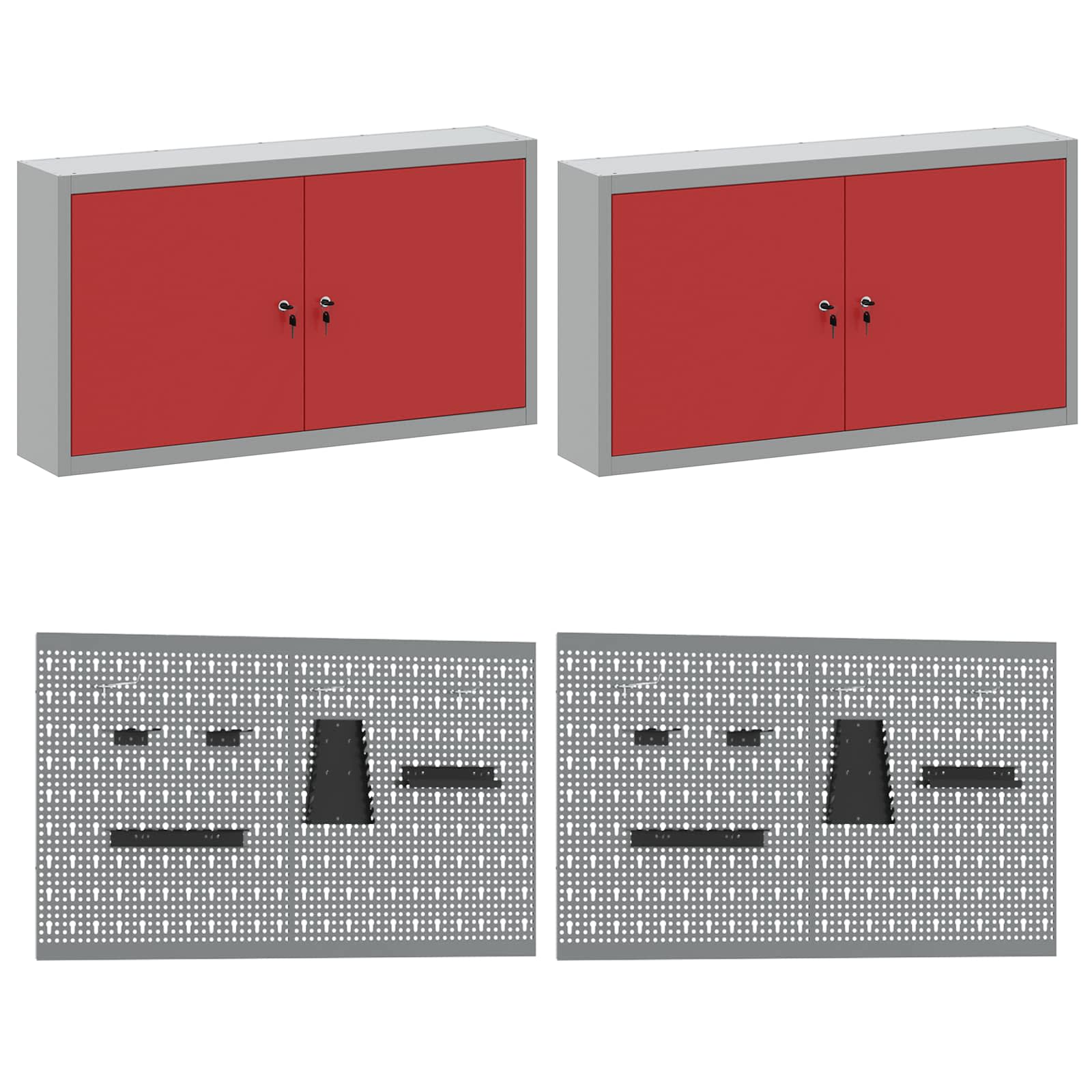 Work Cabinet with Drawer 10 pcs Red Engineered wood and steel