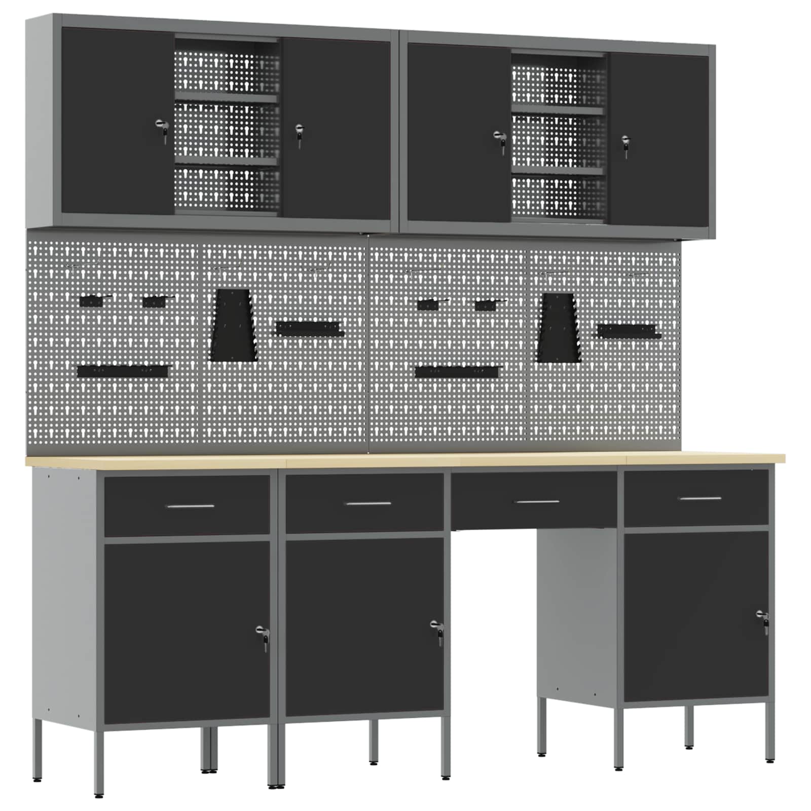 Work Cabinet with Drawer 10 pcs Black Engineered wood and steel