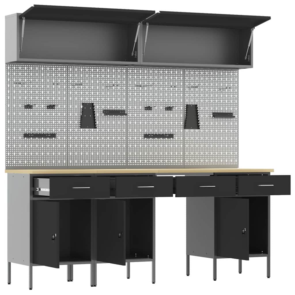 Work Cabinet Set with Drawer with Storage Manual 10 pcs Black
