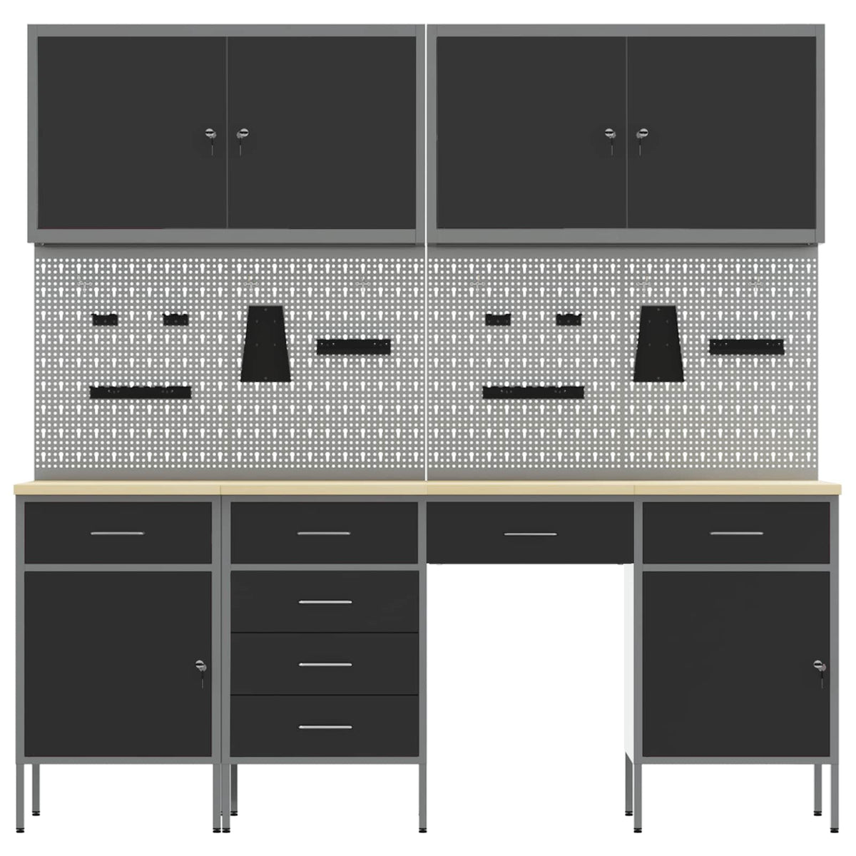 Work Cabinet with Drawer 10 pcs Black Engineered wood and steel
