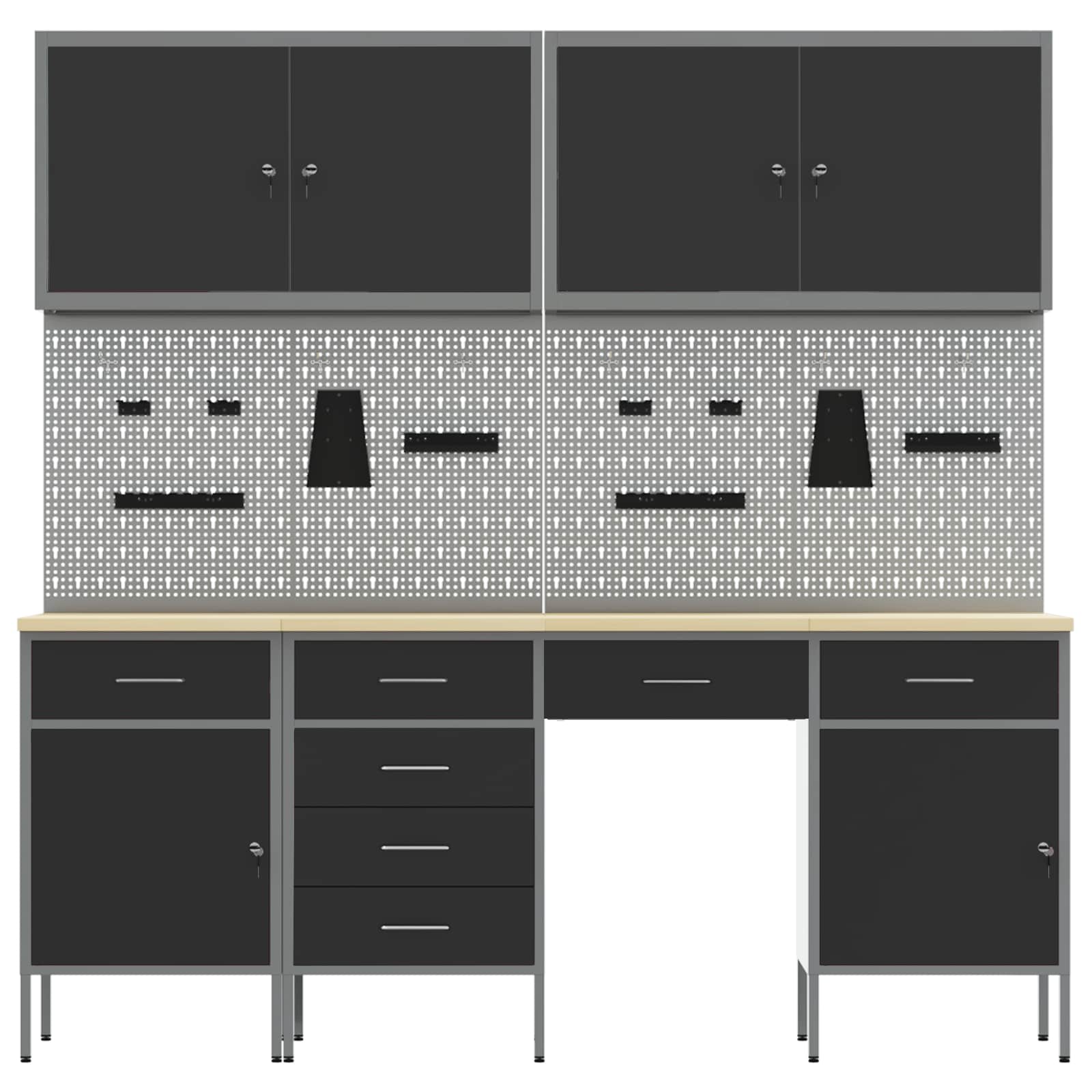 Work Cabinet with Drawer 10 pcs Black Engineered wood and steel