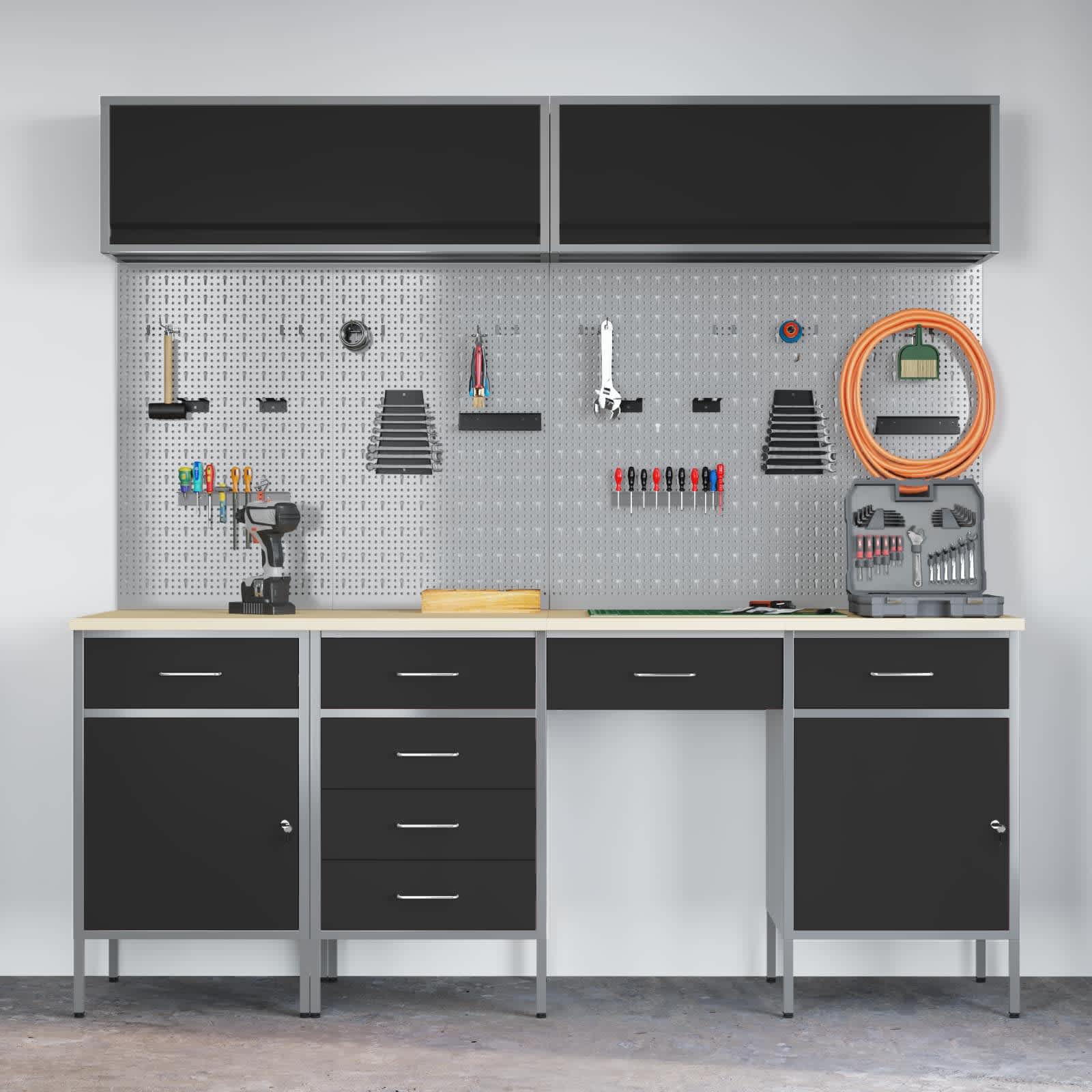 Work Cabinet Set with Drawer with Storage Manual 10 pcs Black