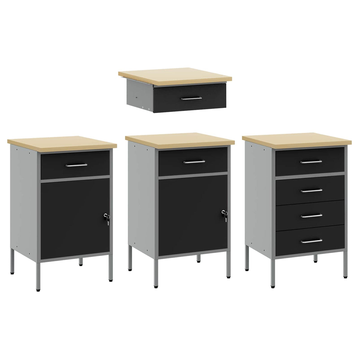 Work Cabinet Set with Drawer with Storage Manual 10 pcs Black