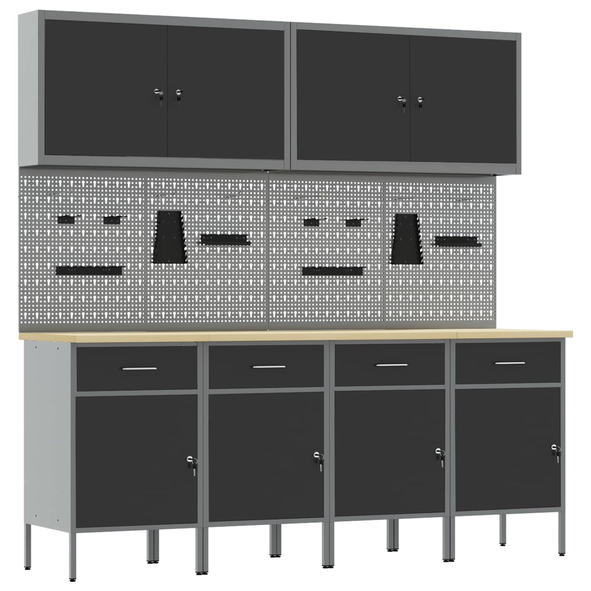 Work Cabinet 10 pcs Black and Grey Engineered wood and steel