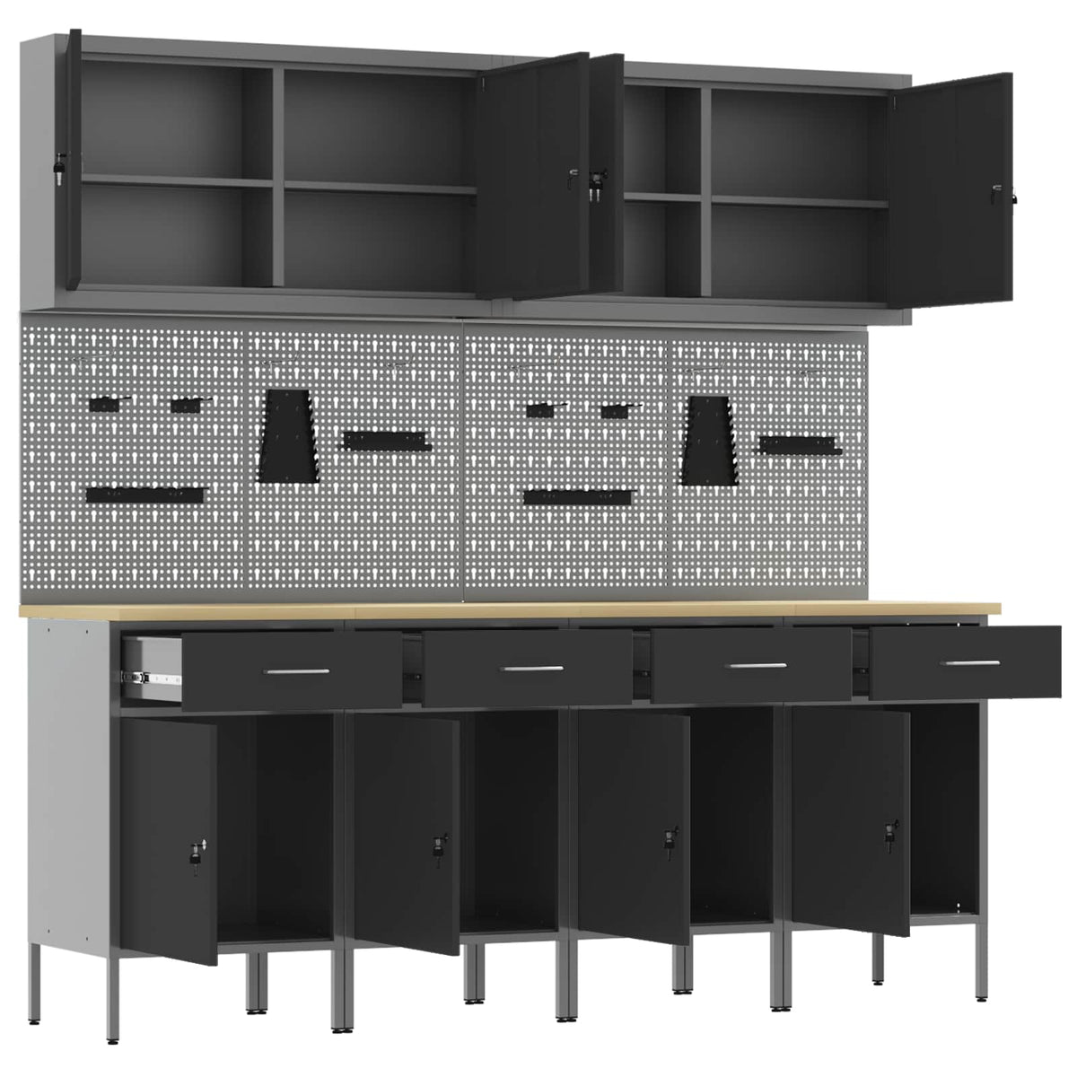 Work Cabinet 10 pcs Black and Grey Engineered wood and steel