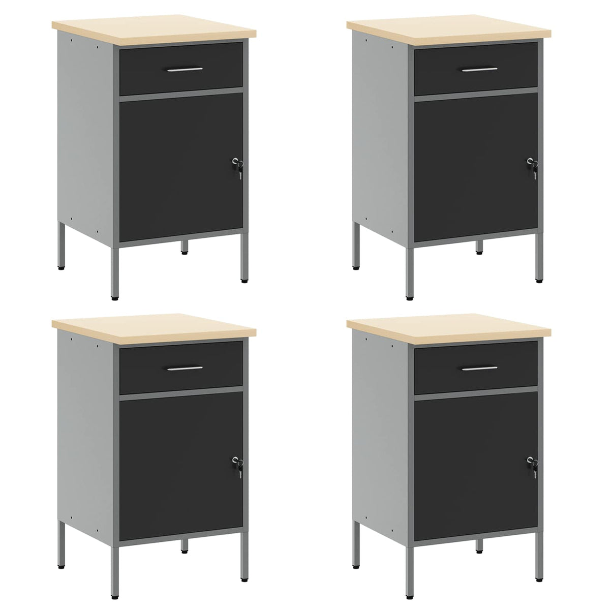 Work Cabinet 10 pcs Black and Grey Engineered wood and steel