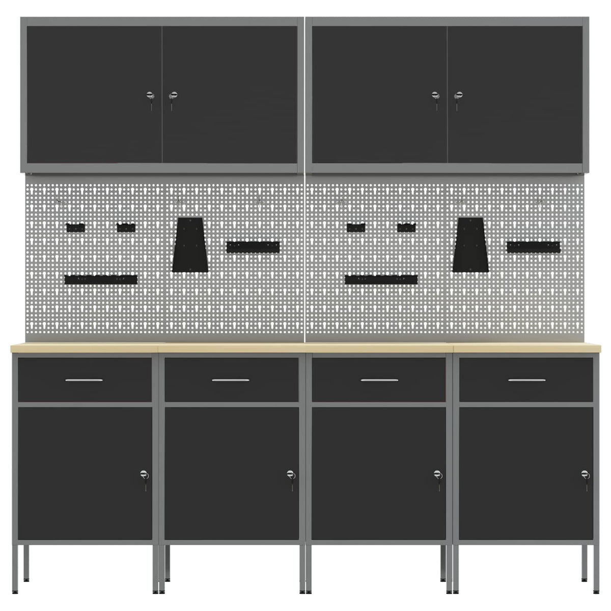 Work Cabinet 10 pcs Black and Grey Engineered wood and steel