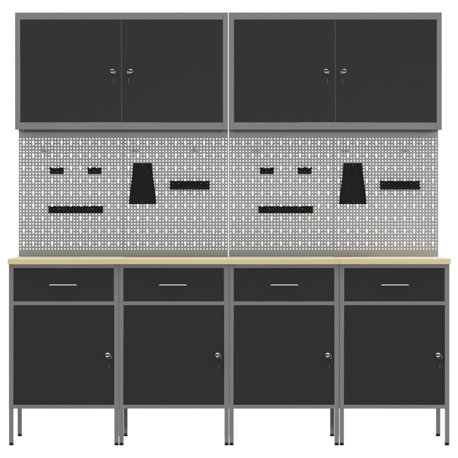 Work Cabinet 10 pcs Black and Grey Engineered wood and steel