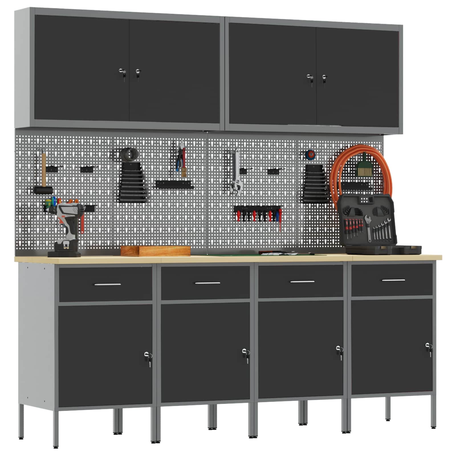 Work Cabinet 10 pcs Black and Grey Engineered wood and steel