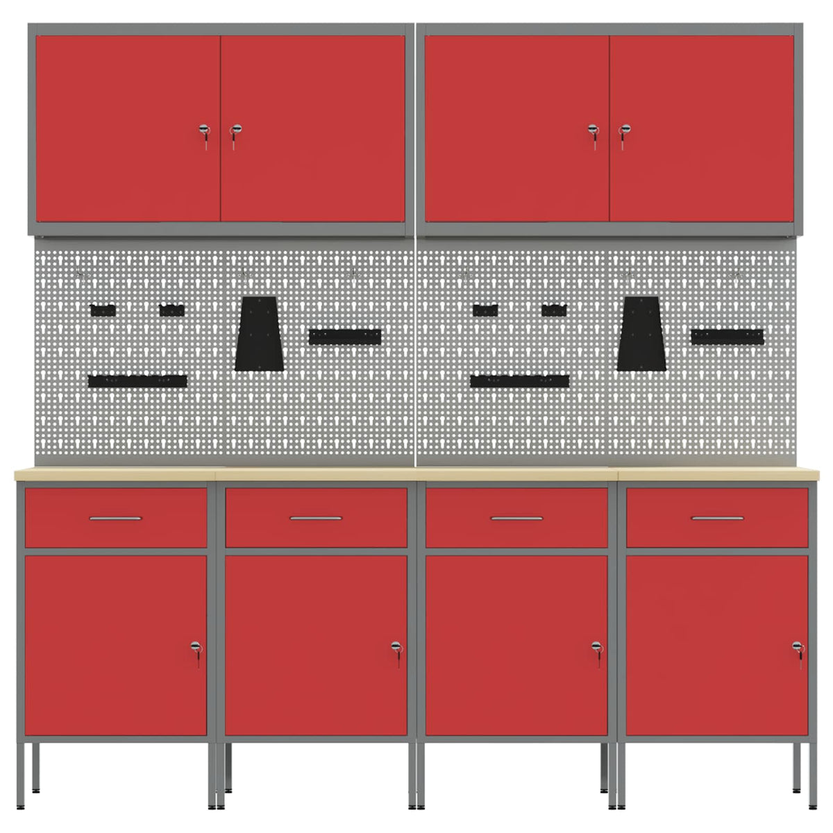Work Cabinet with Drawer 10 pcs Red Engineered wood and steel