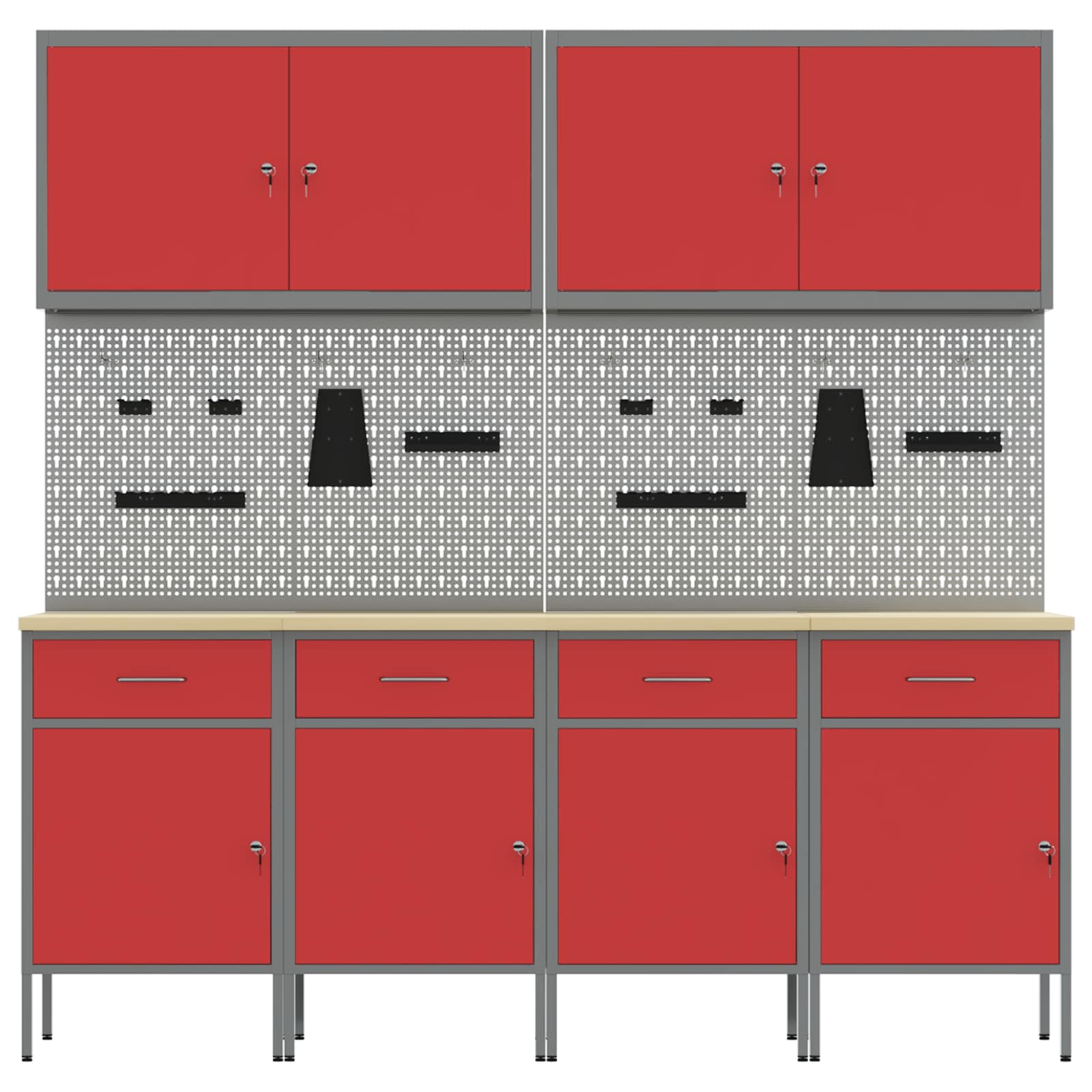 Work Cabinet with Drawer 10 pcs Red Engineered wood and steel
