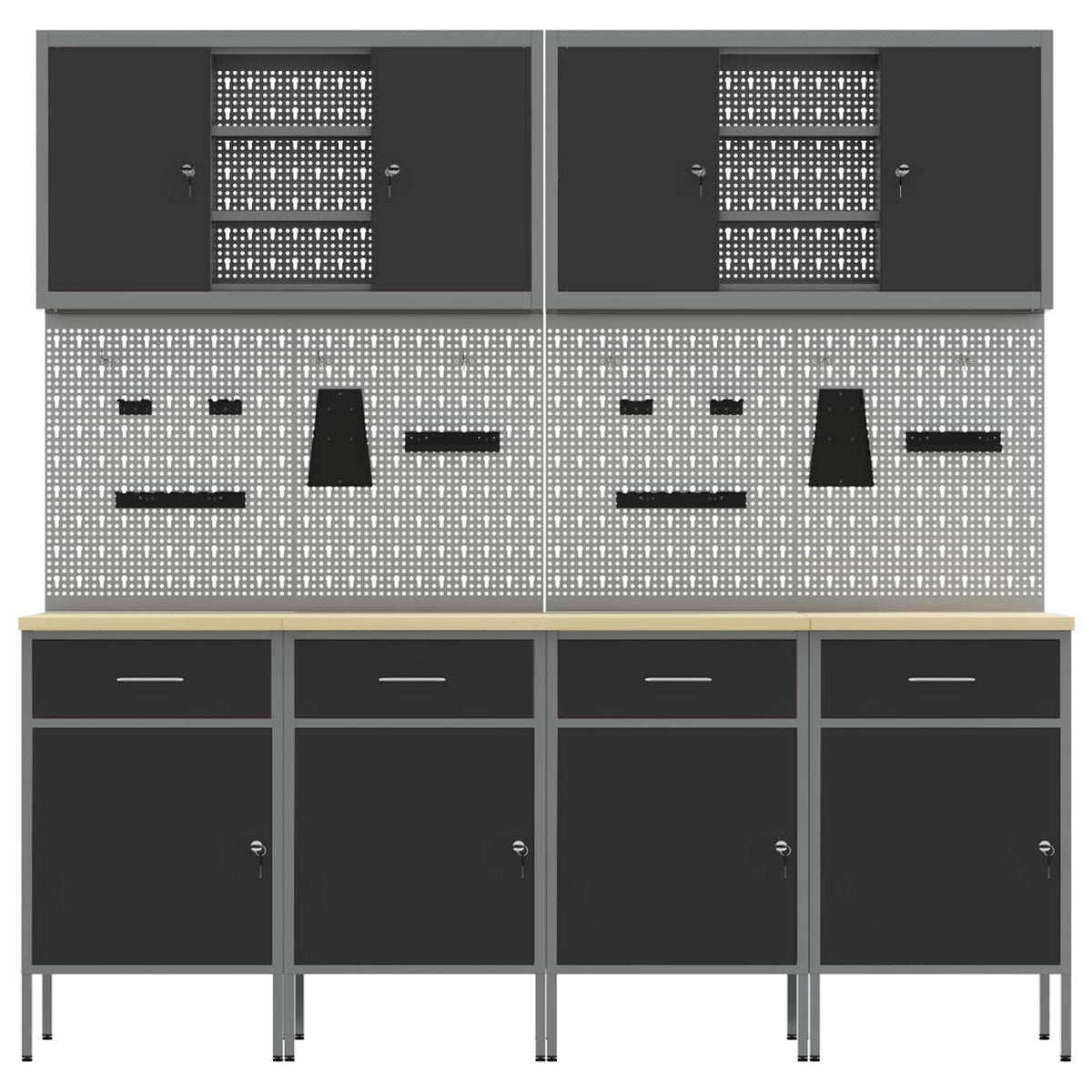 Work Cabinet with Drawer 10 pcs Black Engineered wood and steel