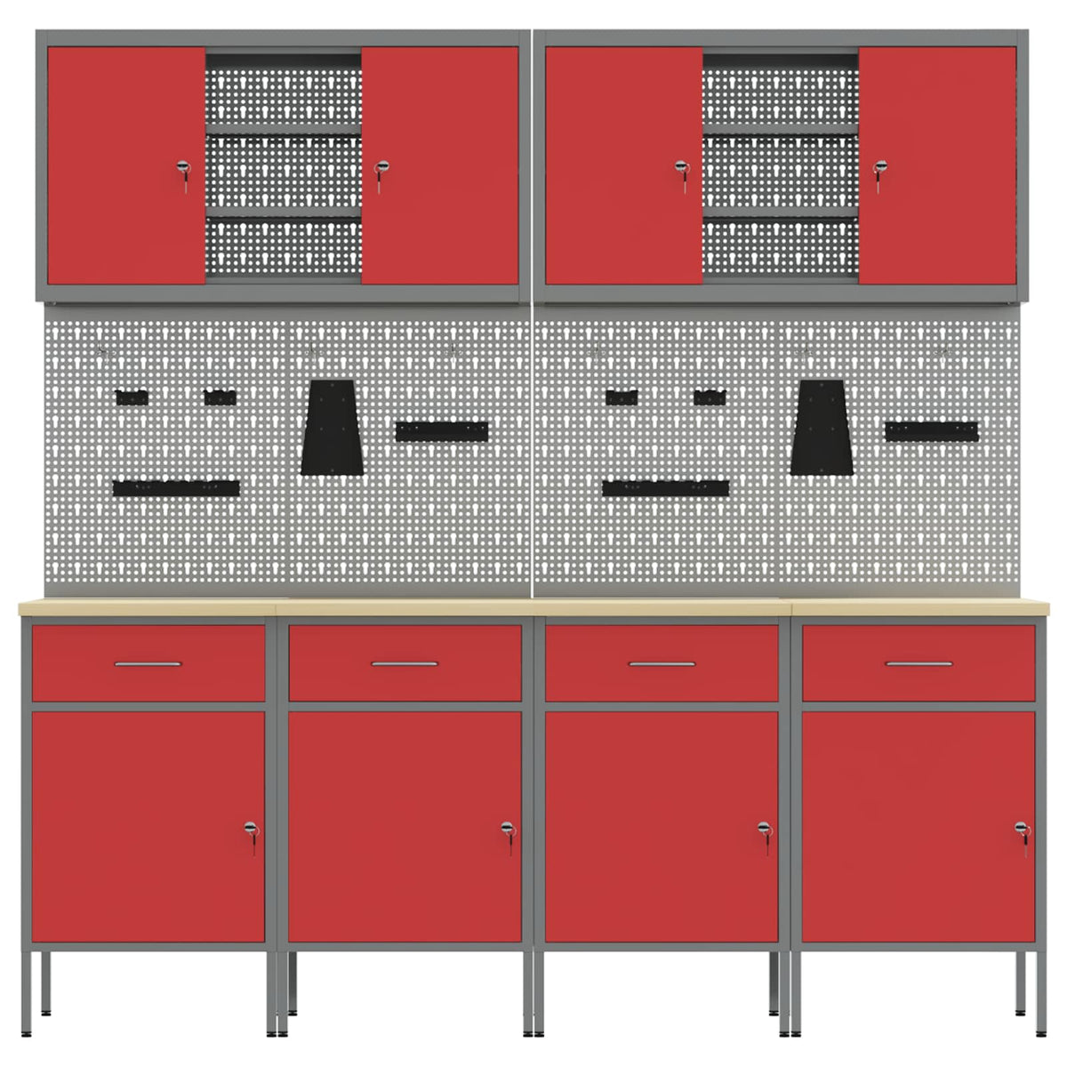 Work Cabinet with Drawer 10 pcs Red Engineered wood and steel
