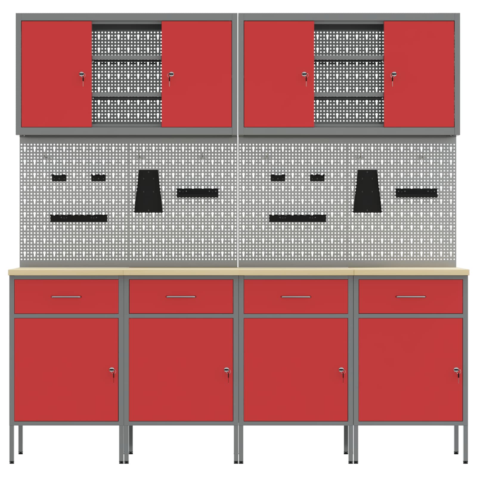 Work Cabinet with Drawer 10 pcs Red Engineered wood and steel