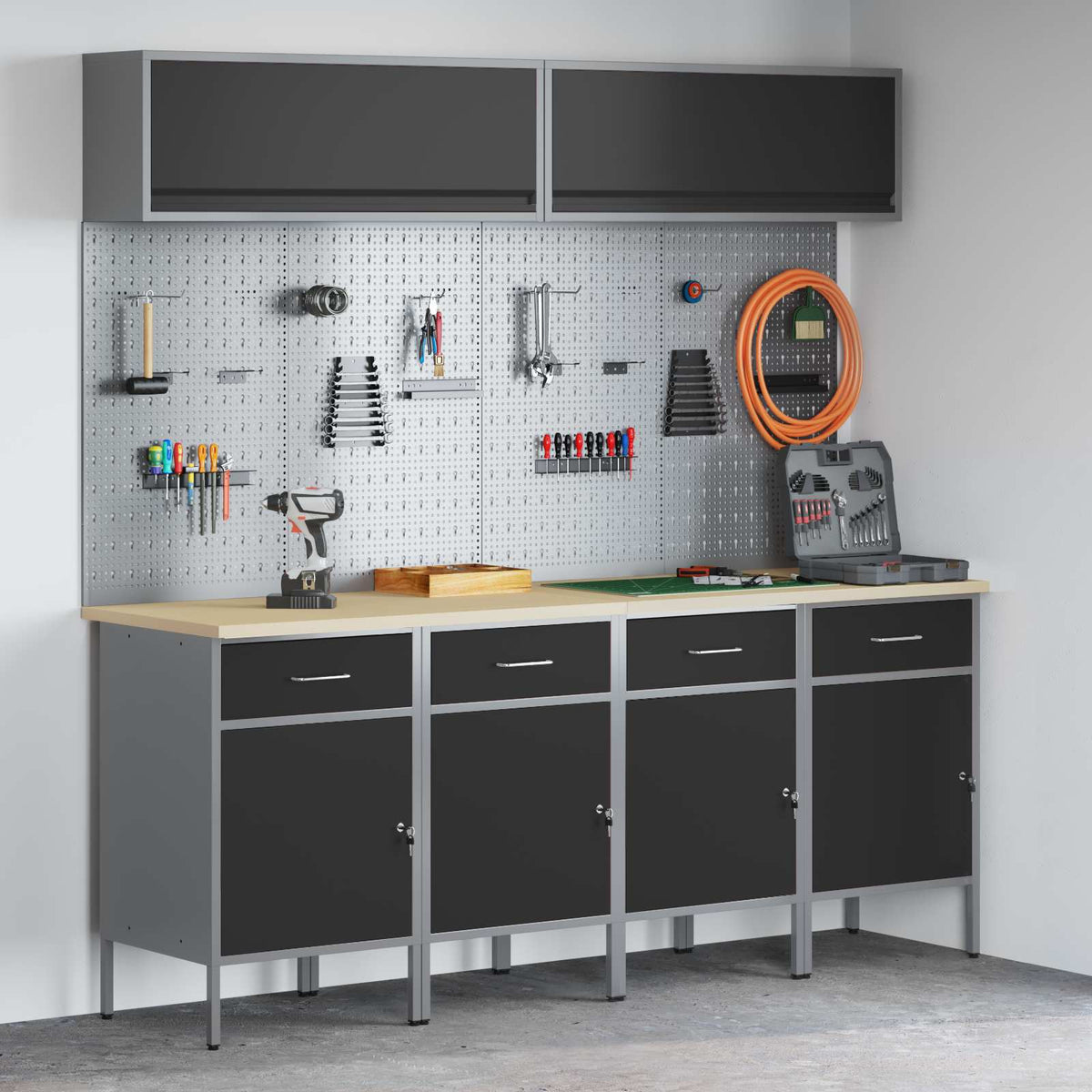 Work Cabinet Set with Drawer with Storage Manual 10 pcs Black