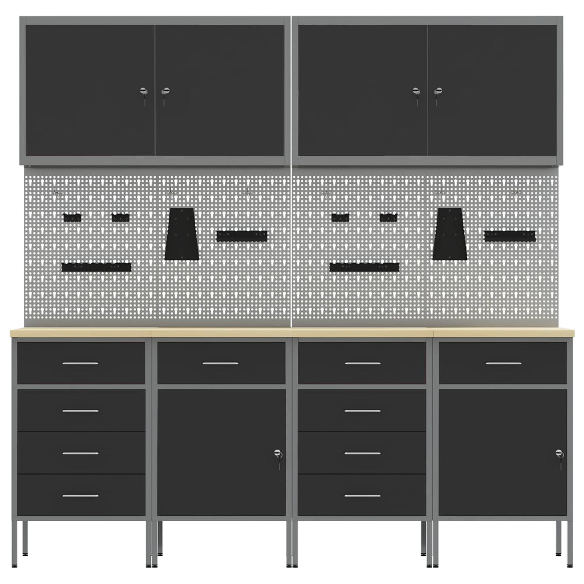 Work Cabinet with Drawer 10 pcs Black Engineered wood and steel