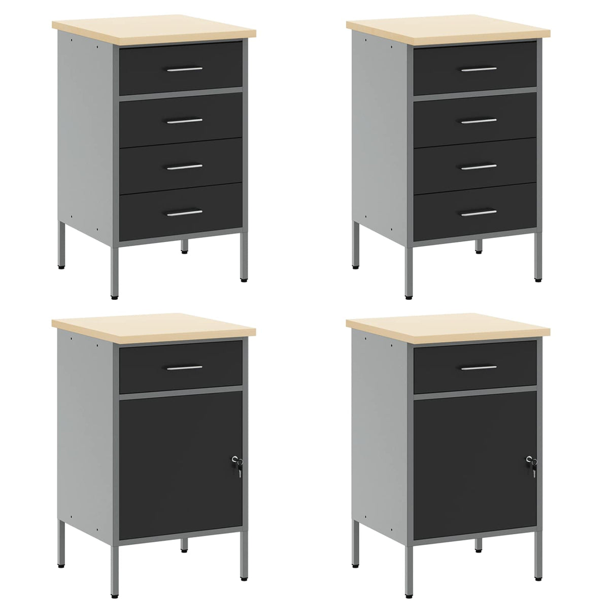 Work Cabinet with Drawer 10 pcs Black Engineered wood and steel