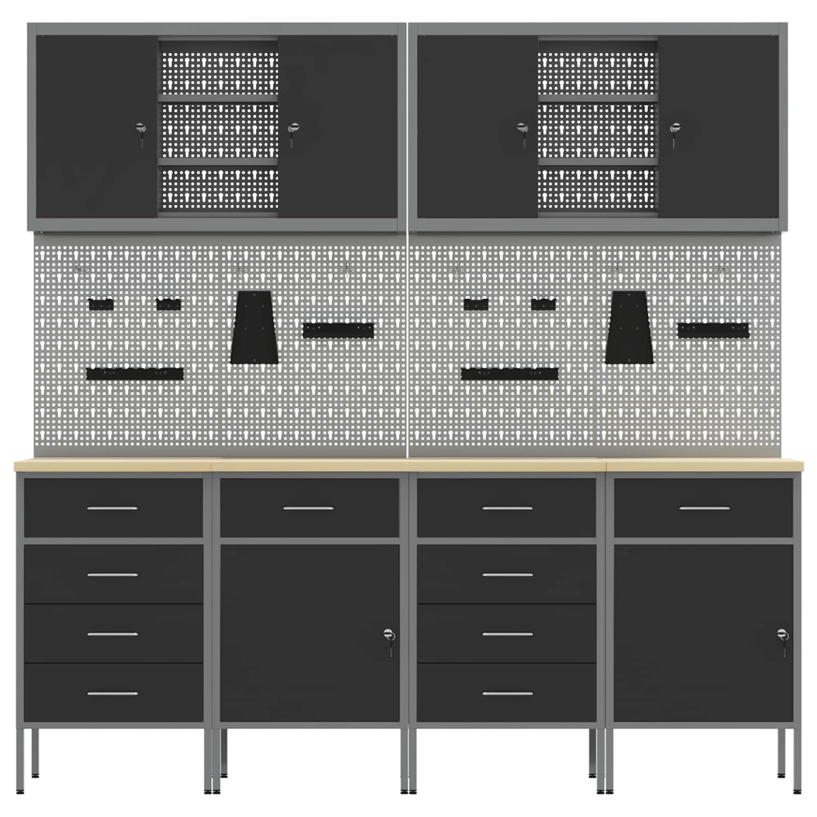 Work Cabinet with Drawer 10 pcs Black Engineered wood and steel