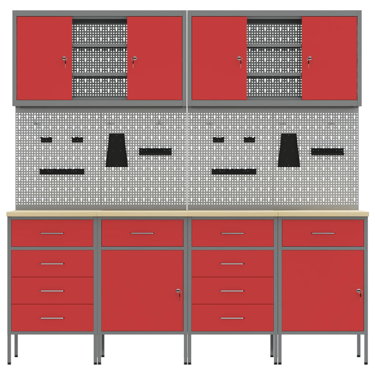Work Cabinet with Drawer 10 pcs Red Engineered wood and steel