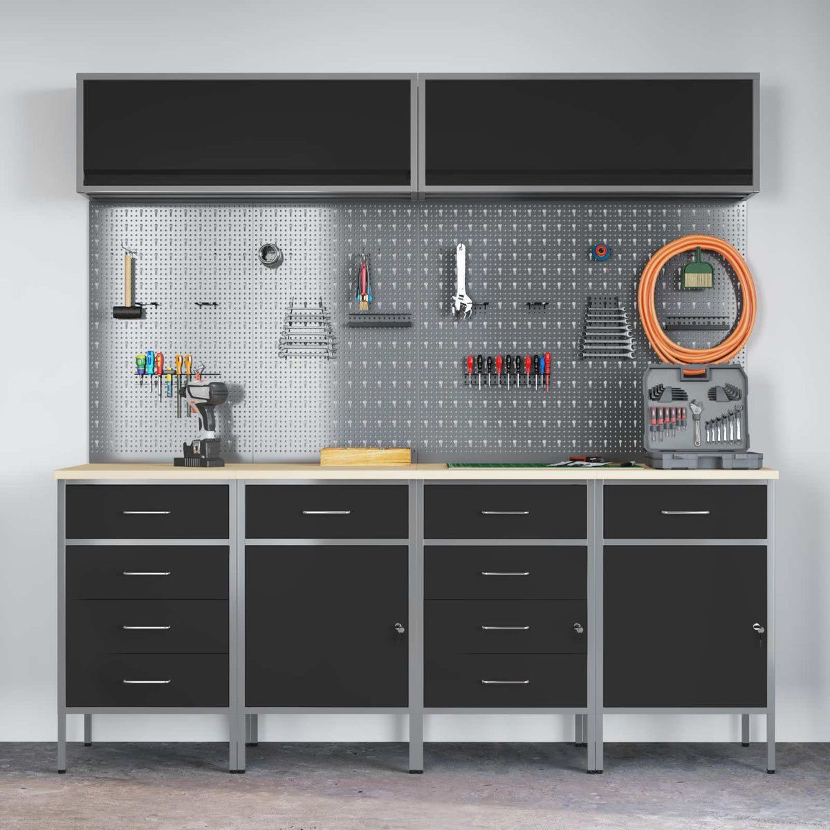 Work Cabinet Set with Drawer with Storage 10 pcs Black