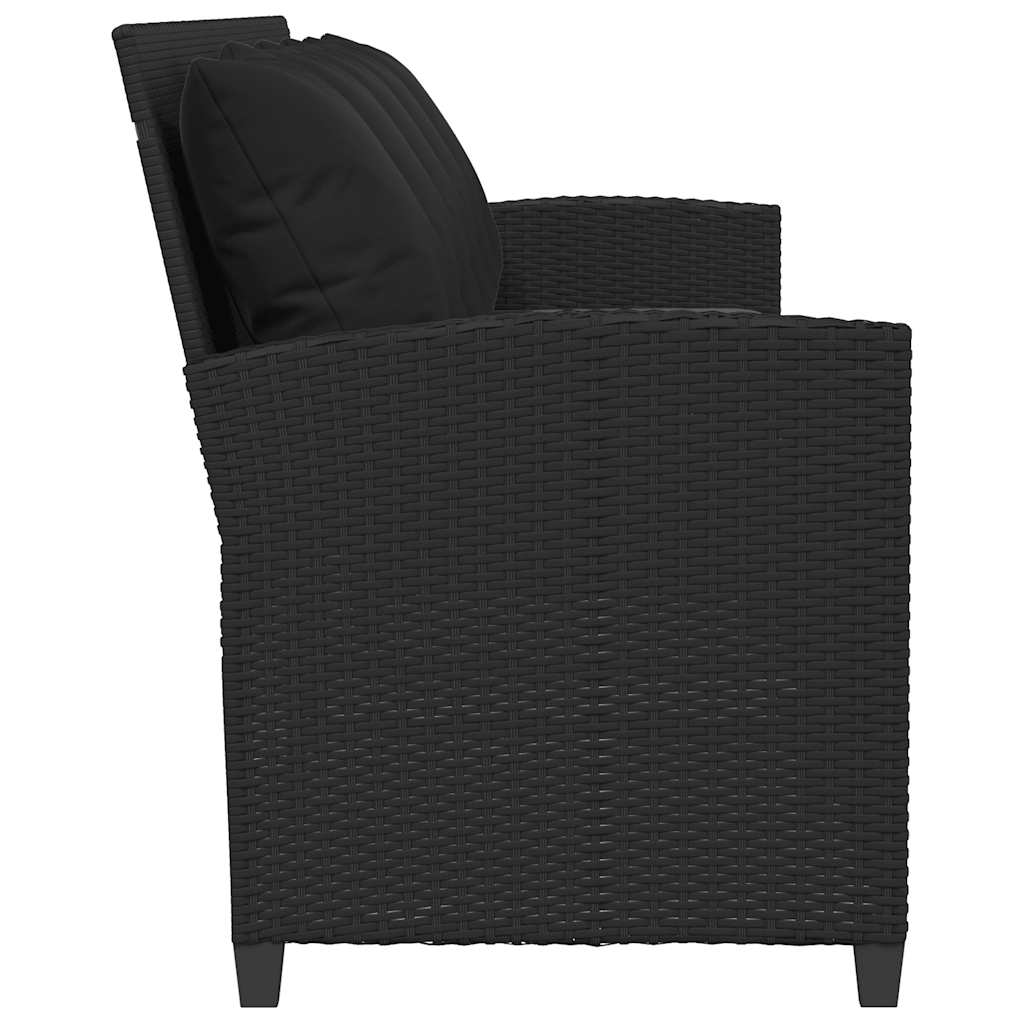Garden Sofa 5-Seater with Cushions Black Poly Rattan
