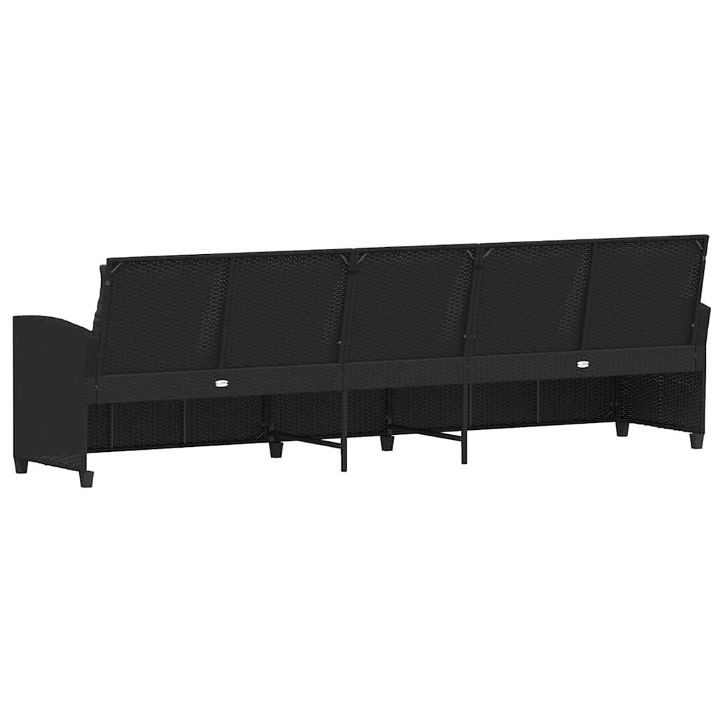 Garden Sofa 5-Seater with Cushions Black Poly Rattan