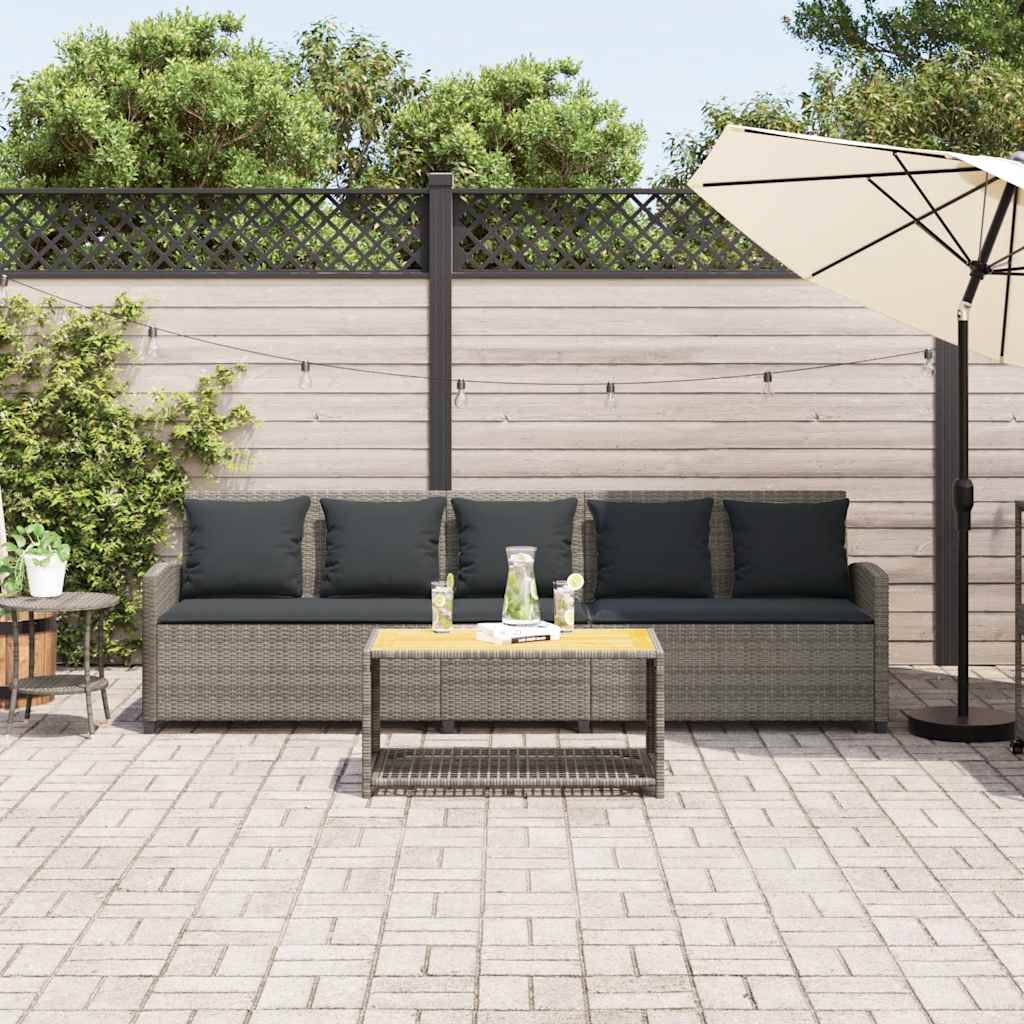 Garden Sofa 5-Seater with Cushions Grey Poly Rattan