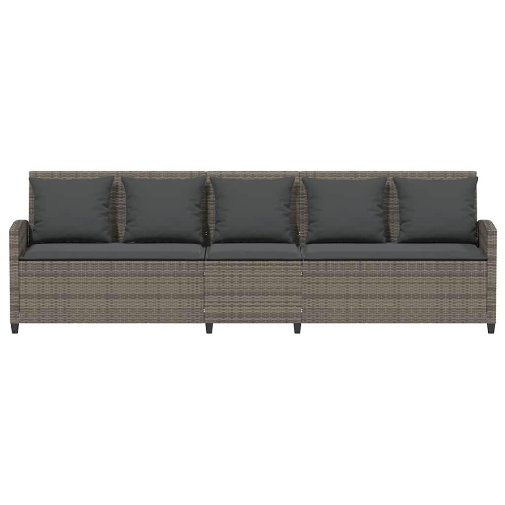Garden Sofa 5-Seater with Cushions Grey Poly Rattan