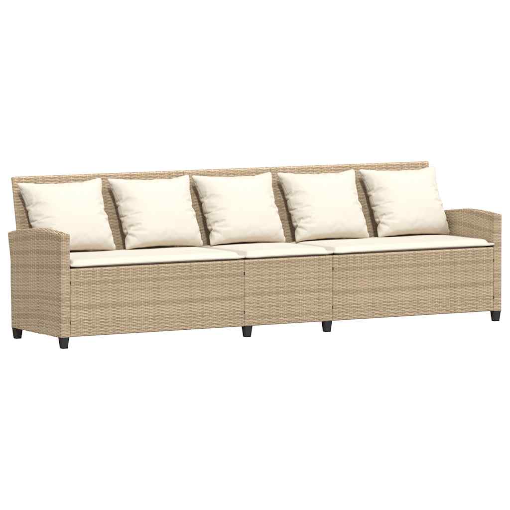 Garden Sofa 5-Seater with Cushions Beige Poly Rattan