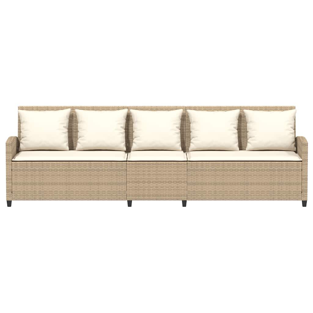 Garden Sofa 5-Seater with Cushions Beige Poly Rattan