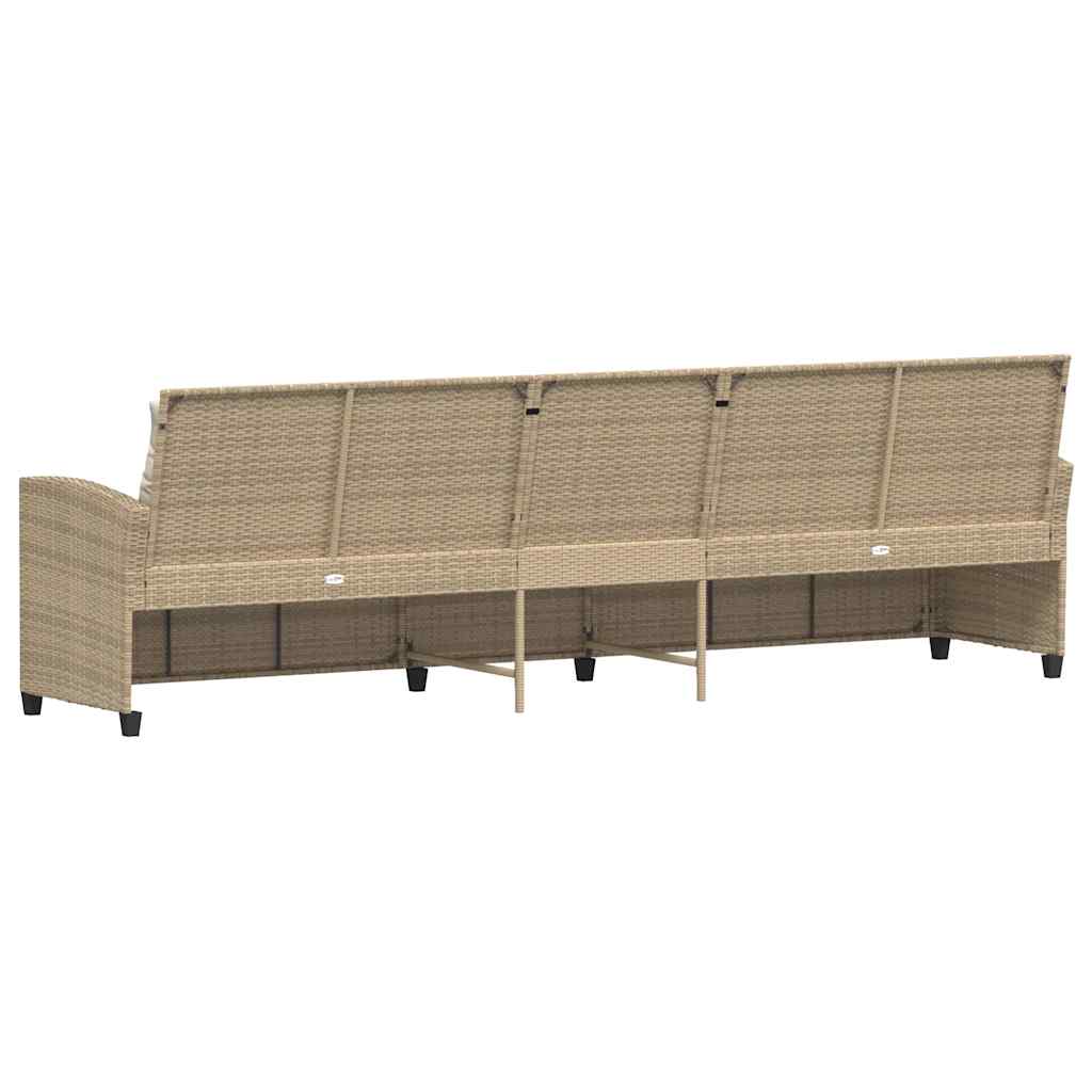 Garden Sofa 5-Seater with Cushions Beige Poly Rattan