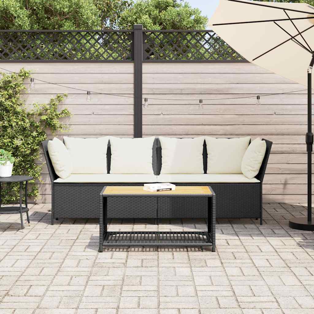 Garden Sofa with Cushions Black Poly Rattan